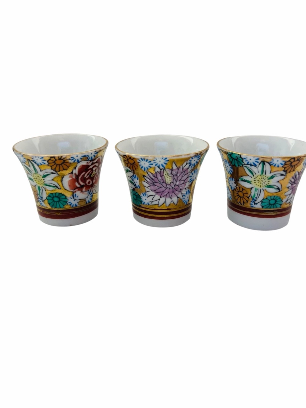 Vintage Sake Floral Cups Set of 3